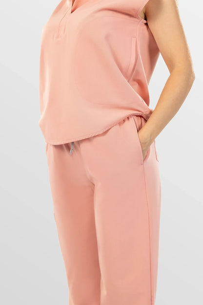 Pink Eipnare Women's Henley Collar Sleeveless Jogger Scrub Set - Stretch Medical Scrubs for Women
