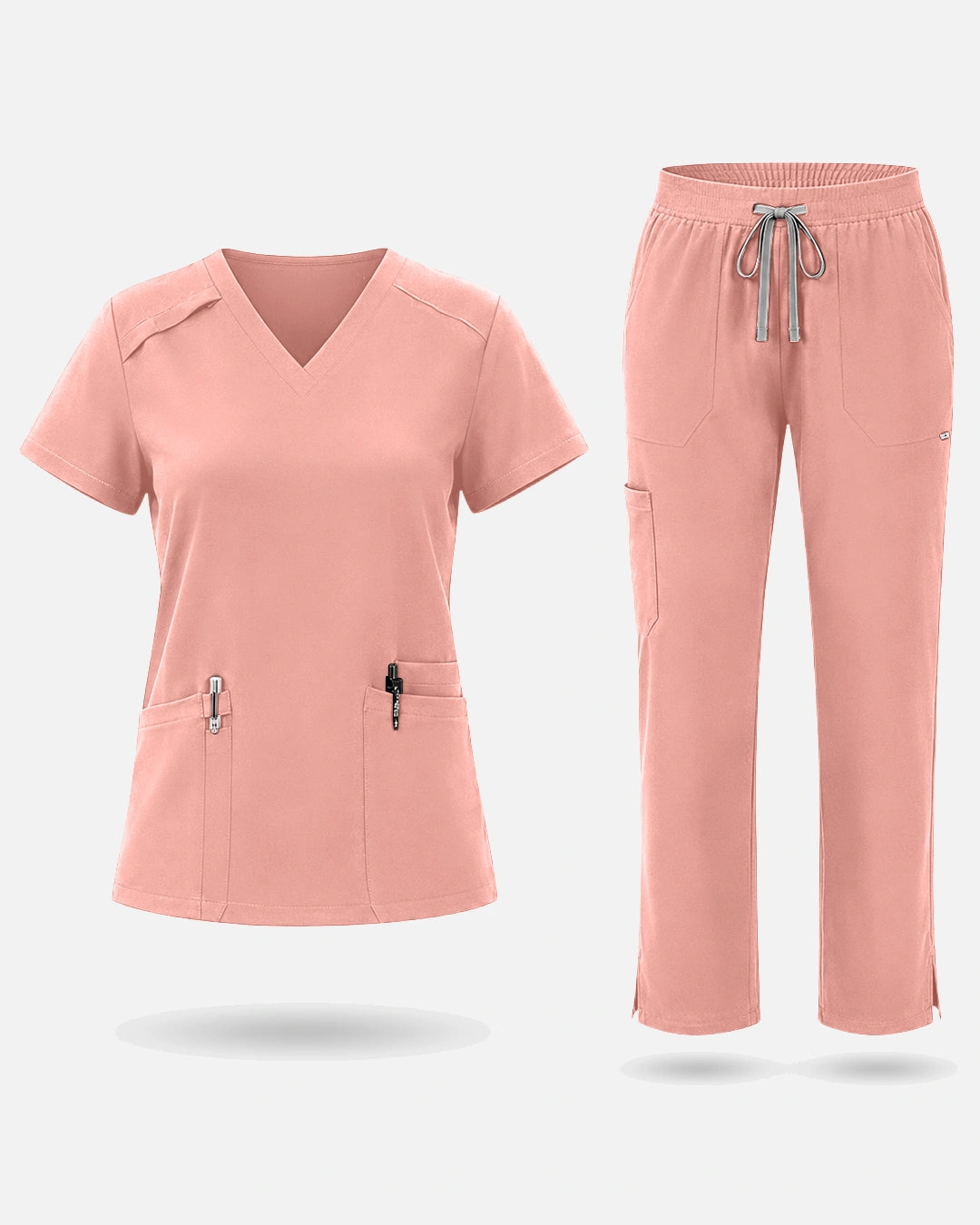 Pink – Eadflie Women's Woven V-Neck Uniform Set – Straight-Leg Structured – product image 81