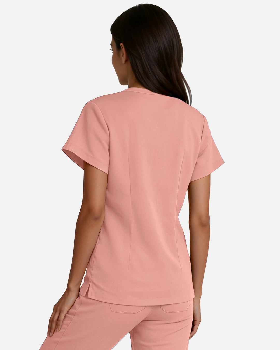 Pink – Eadflie Women's Woven V-Neck Uniform Top – Structured with Shoulder Piping – product image 50