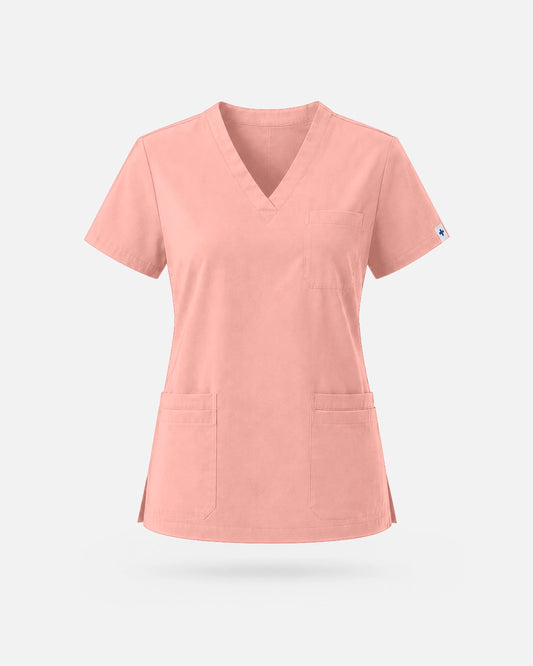 Pink – Eadflie Women's V-Neck Uniform Top – Short Sleeve 3-Pocket Soft Stretch – product image 11