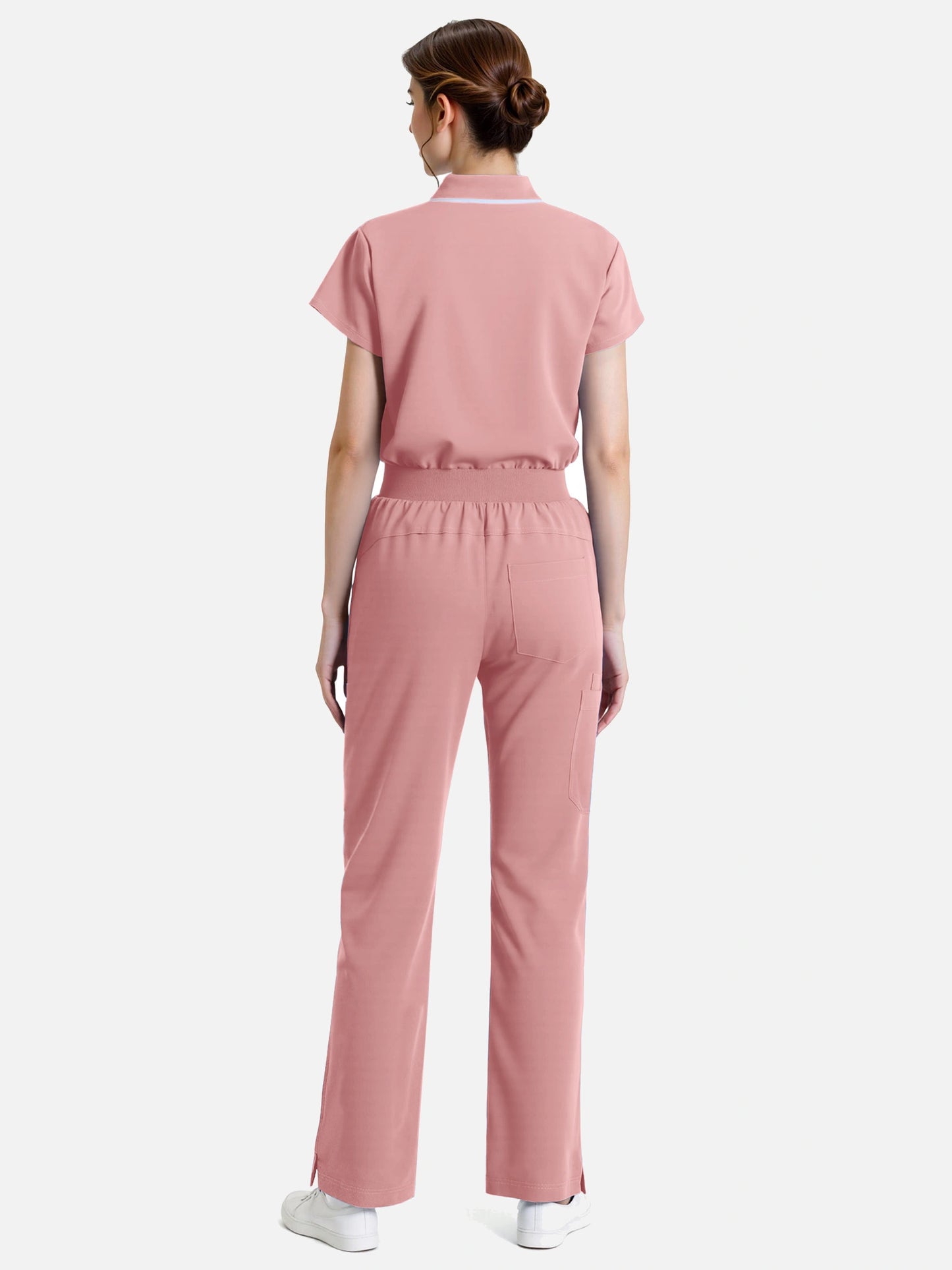 Pink – Eadflie Women's Zip Polo Straight-Leg Uniform Set – product image 12