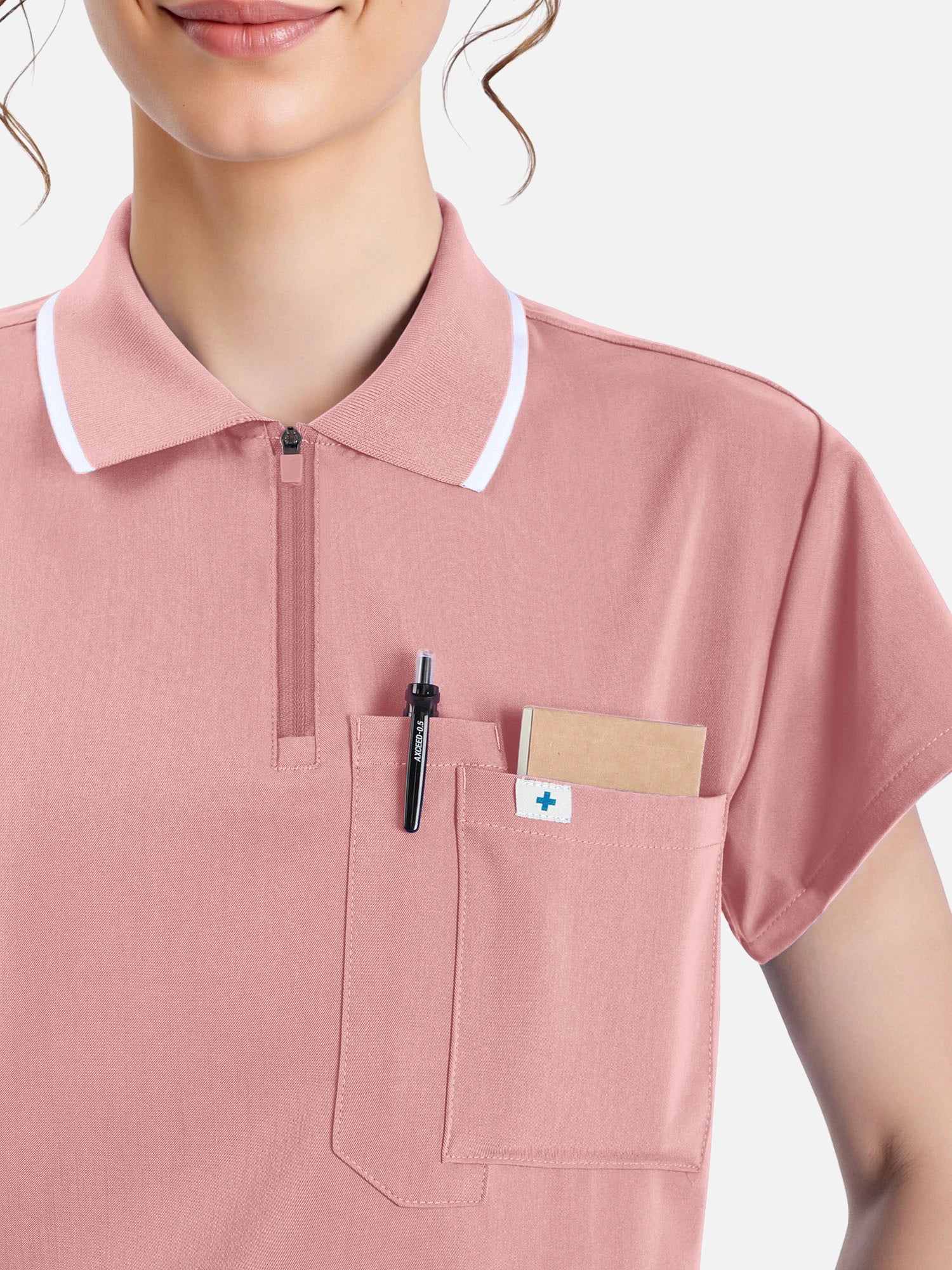Pink – Eadflie Women's Zip Polo Straight-Leg Uniform Set – product image 13