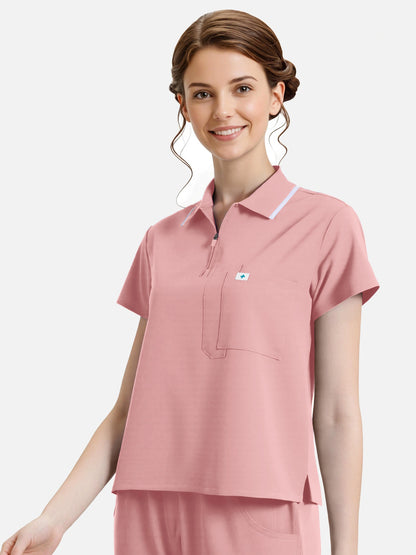 Pink – Eadflie Women's Zip Polo Straight-Leg Uniform Set – product image 14