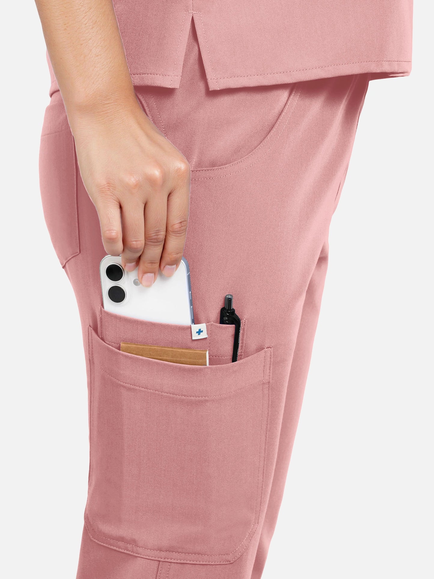 Pink – Eadflie Women's Zip Polo Straight-Leg Uniform Set – product image 15