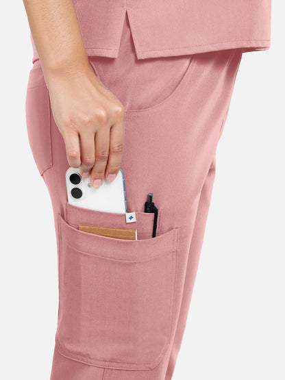 Pink – Eadflie Women's Zip Polo Straight-Leg Uniform Set – product image 15