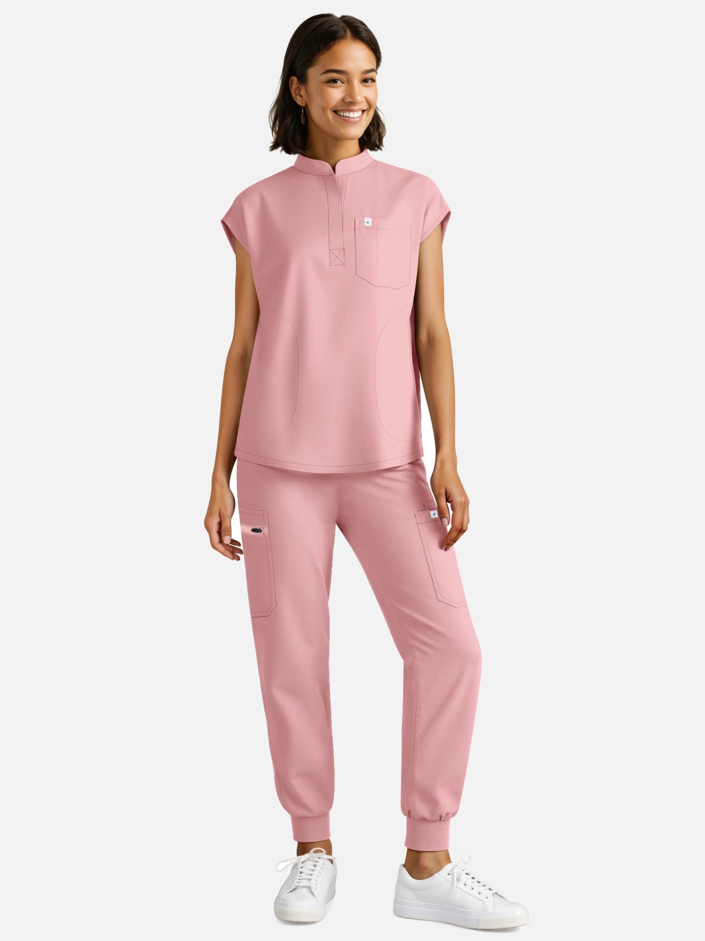 Pink – Eadflie Women's Henley Sleeveless Jogger Uniform Set – product image 74
