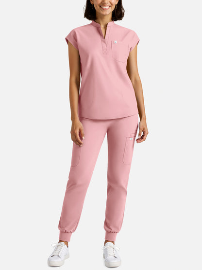 Pink – Eadflie Women's Henley Sleeveless Jogger Uniform Set – product image 75