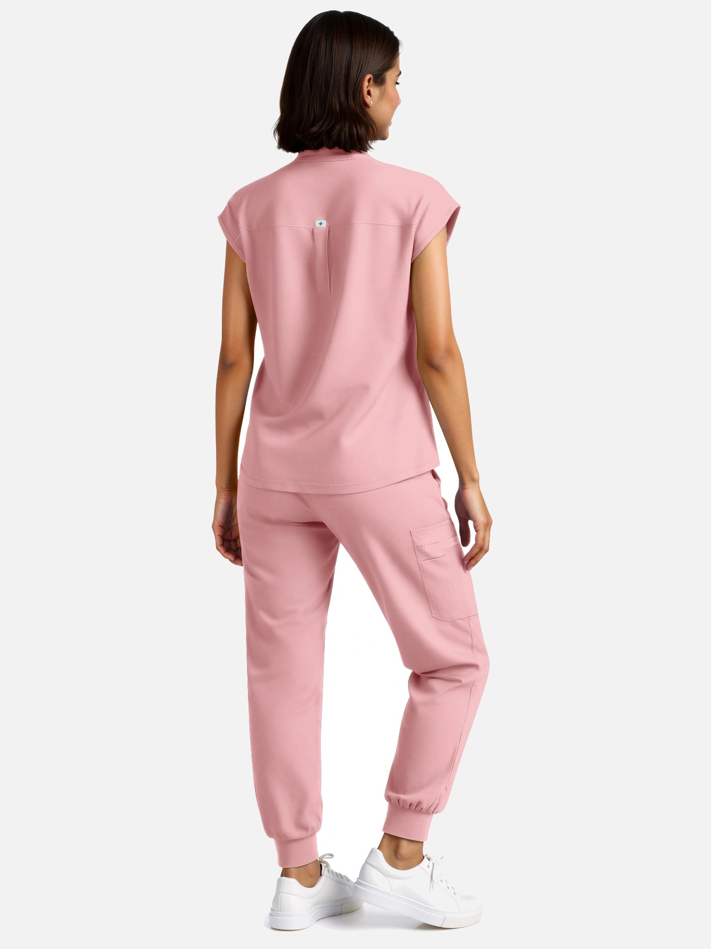 Pink – Eadflie Women's Henley Sleeveless Jogger Uniform Set – product image 76