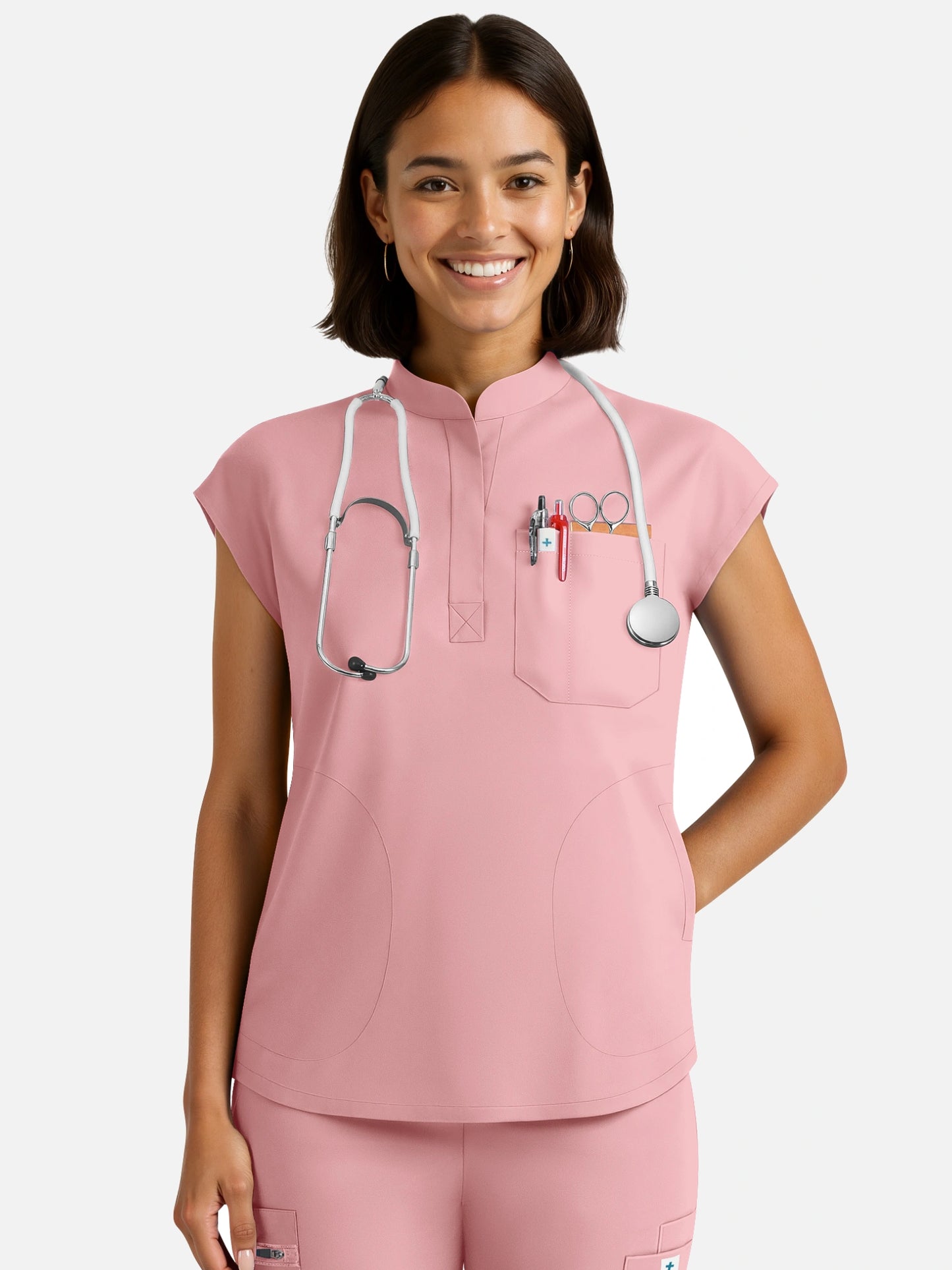 Pink – Eadflie Women's Henley Sleeveless Jogger Uniform Set – product image 77