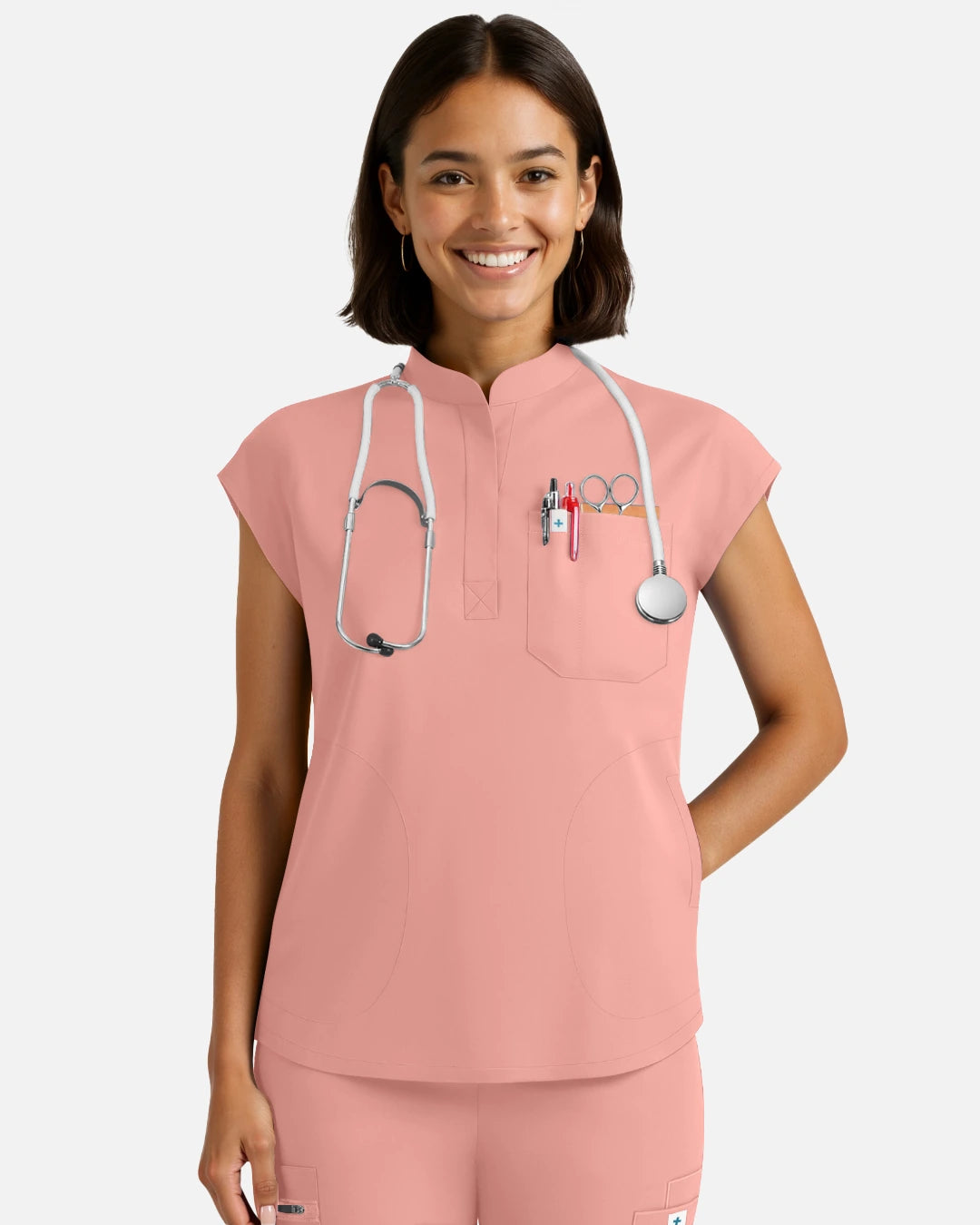 Pink – Eadflie Women's Sleeveless Henley Uniform Top – product image 14