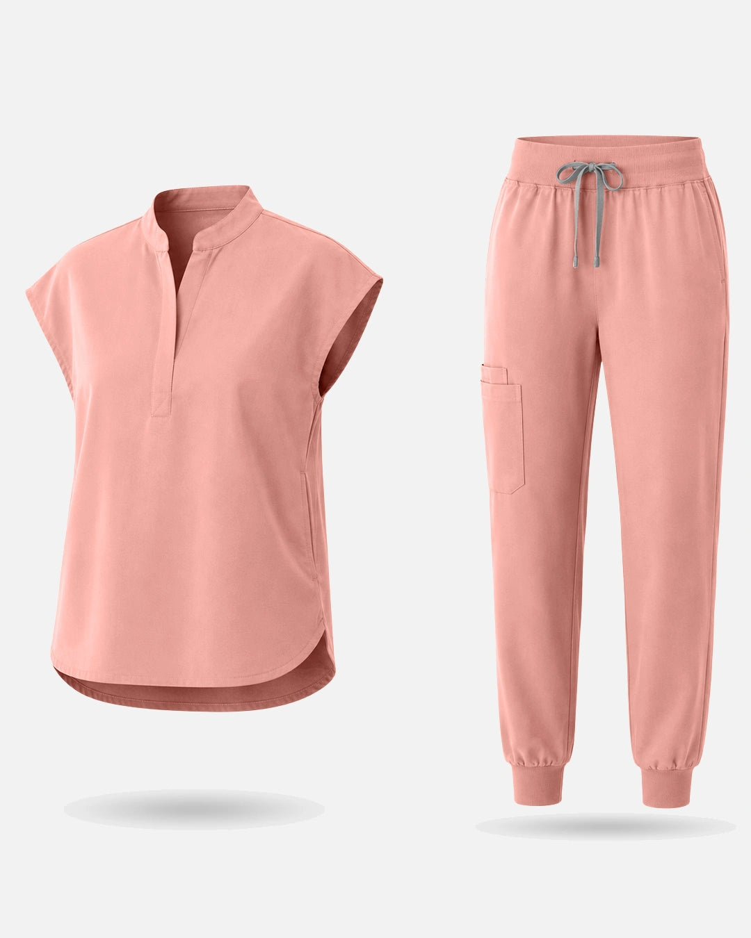 Pink – Eadflie Women's Sleeveless Mandarin Collar Jogger Uniform Set – product image 09