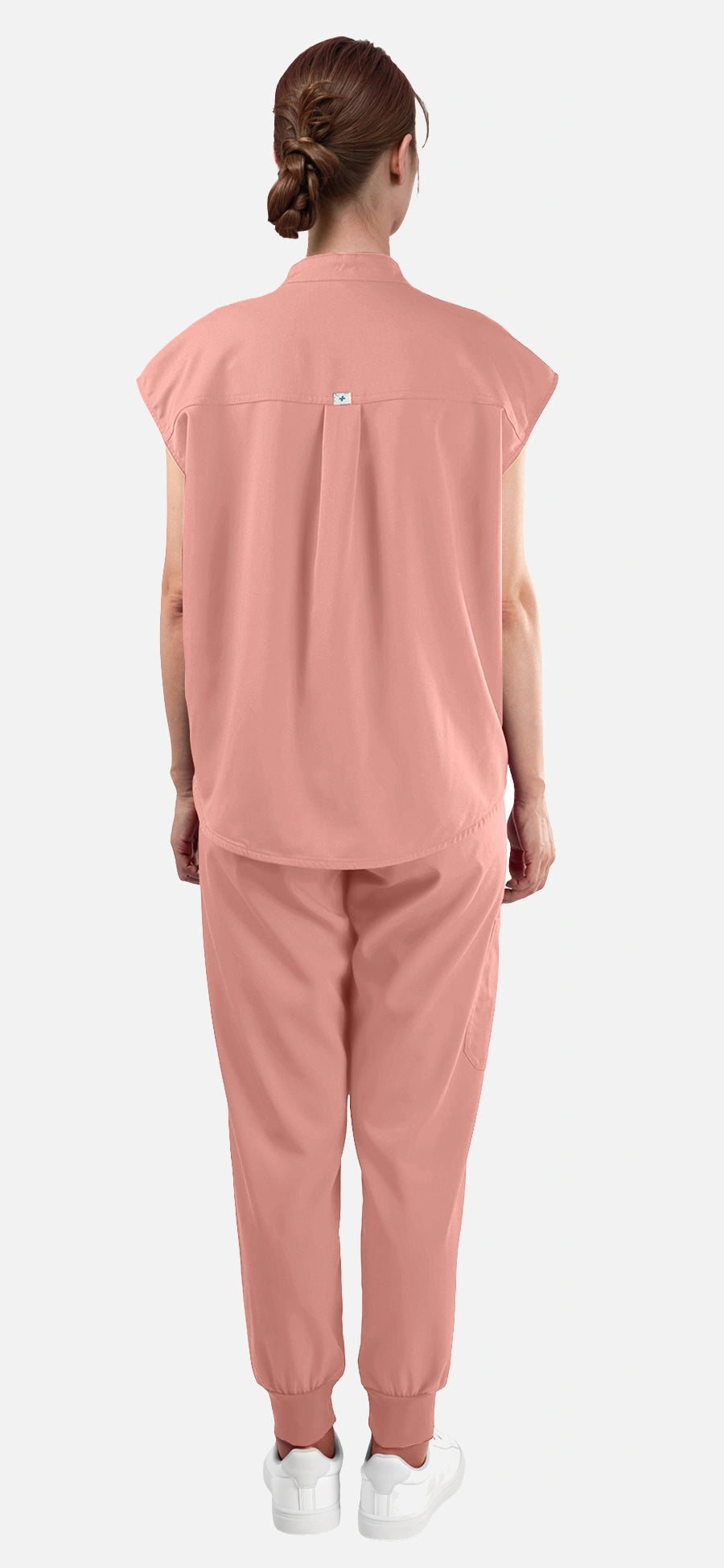 Pink – Eadflie Women's Sleeveless Mandarin Collar Jogger Uniform Set – product image 13