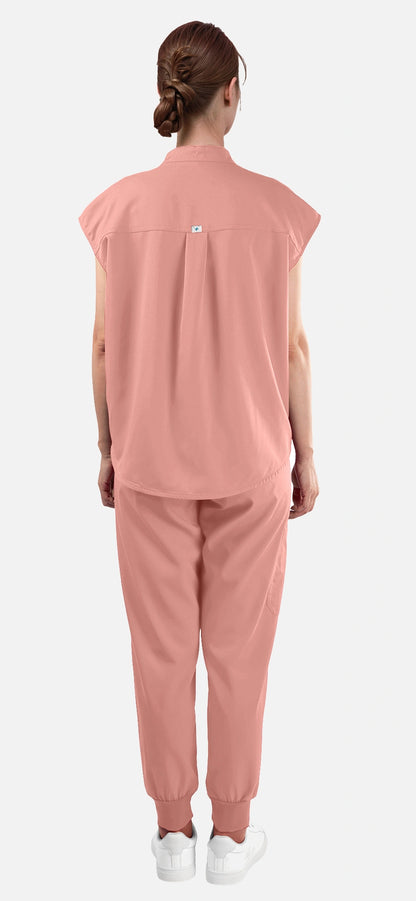Pink – Eadflie Women's Sleeveless Mandarin Collar Jogger Uniform Set – product image 13