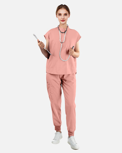 Pink – Eadflie Women's Sleeveless Mandarin Collar Uniform Top – product image 69