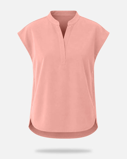 Pink – Eadflie Women's Sleeveless Mandarin Collar Uniform Top – product image 67