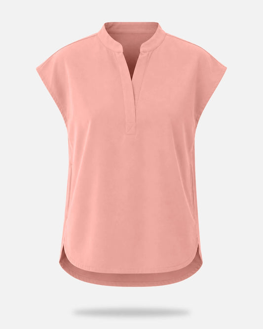 Pink – Eadflie Women's Sleeveless Mandarin Collar Uniform Top – product image 67