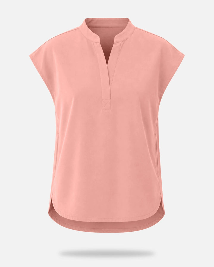 Eadflie Women's Sleeveless Mandarin Collar Uniform Top - Pink