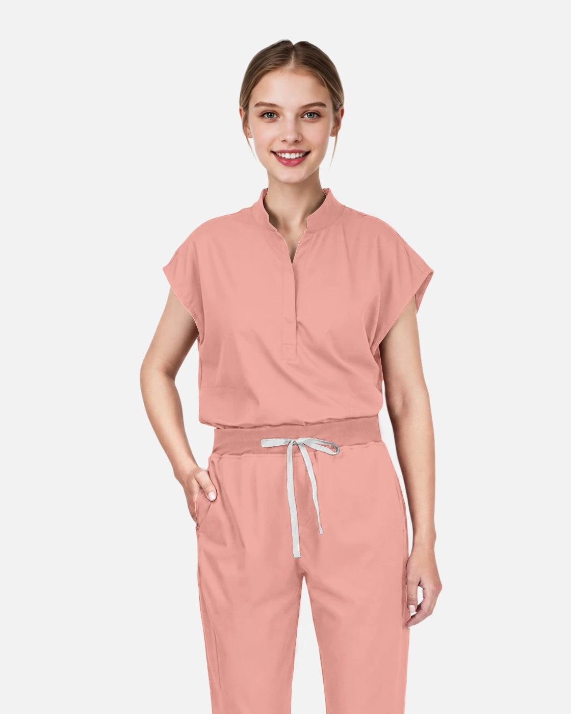 Pink – Eadflie Women's Sleeveless Mandarin Collar Uniform Top – product image 68