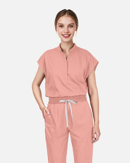 Pink – Eadflie Women's Sleeveless Mandarin Collar Uniform Top – product image 68