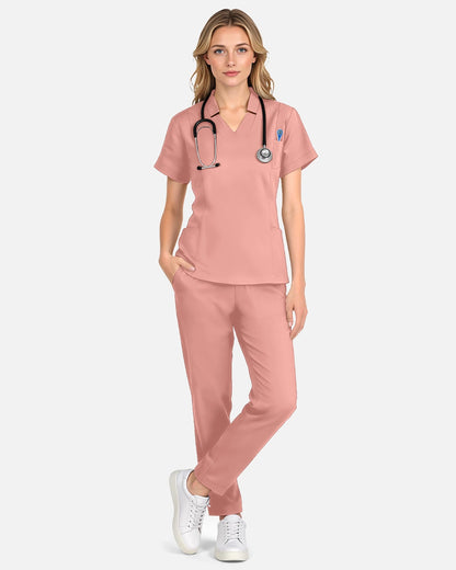 Pink – Eadflie Women's Split V-Neck Uniform Top – product image 27