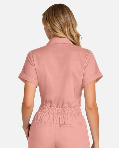 Pink – Eadflie Women's Split V-Neck Uniform Top – product image 29