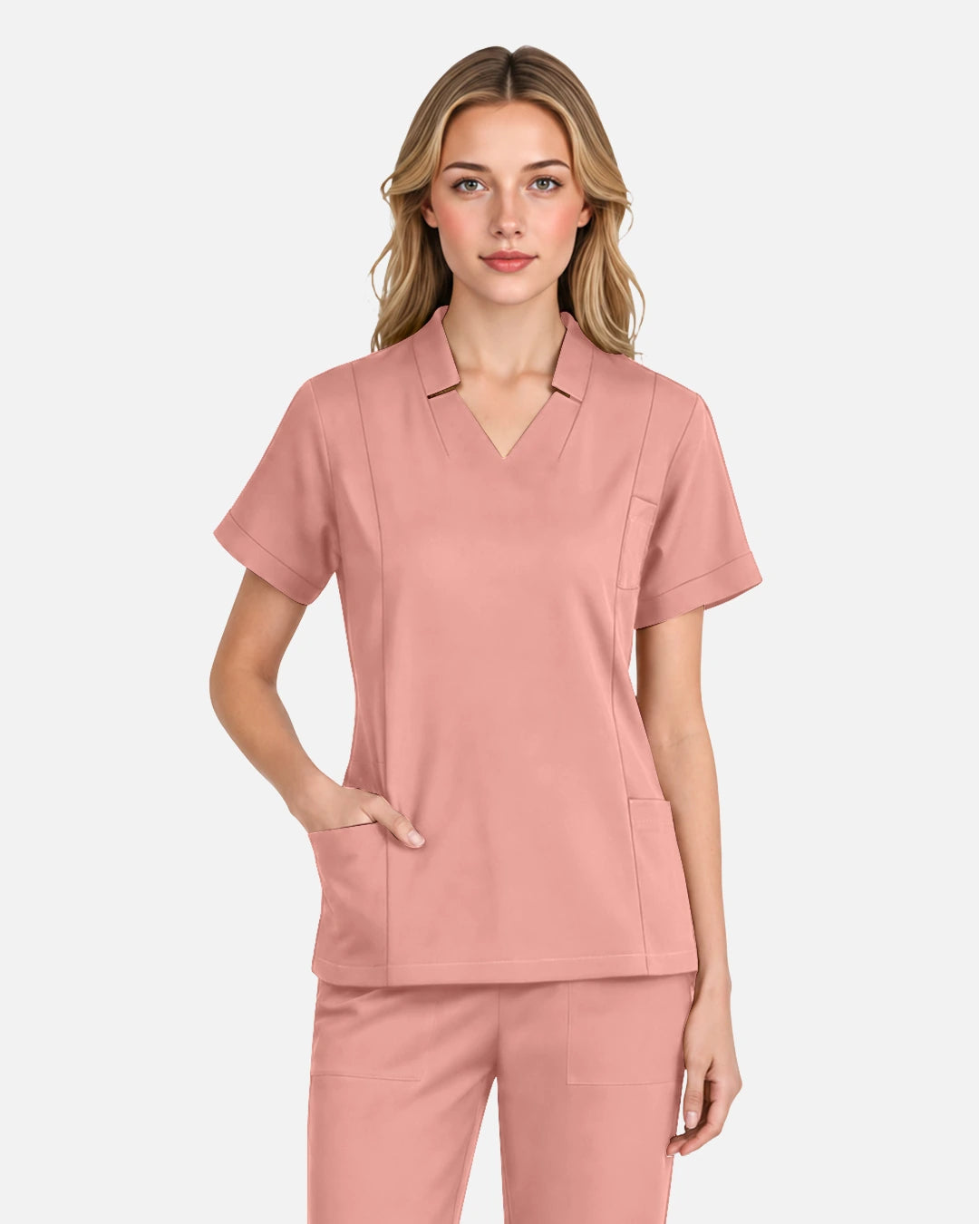 Pink – Eadflie Women's Split V-Neck Uniform Top – product image 26