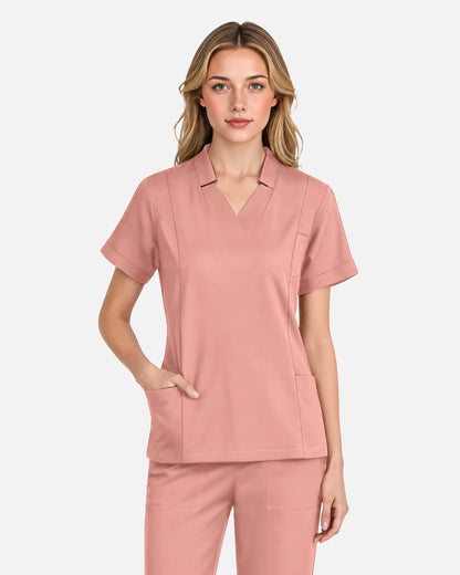 Pink – Eadflie Women's Split V-Neck Uniform Top – product image 26