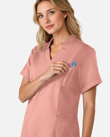 Pink – Eadflie Women's Split V-Neck Uniform Top – product image 30