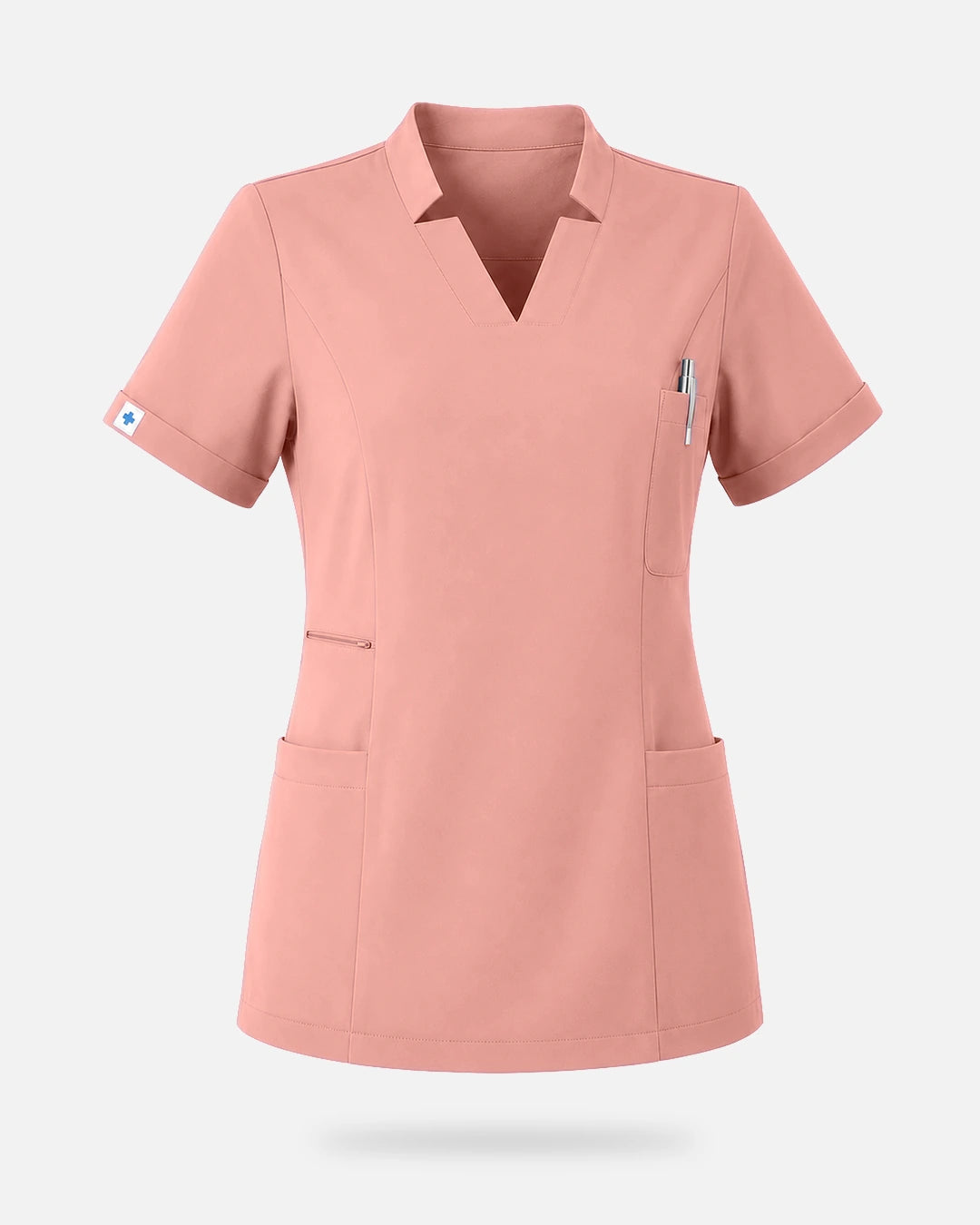 Pink – Eadflie Women's Split V-Neck Uniform Top – product image 25