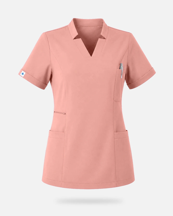 Eadflie Women's Split V-Neck Uniform Top - Pink