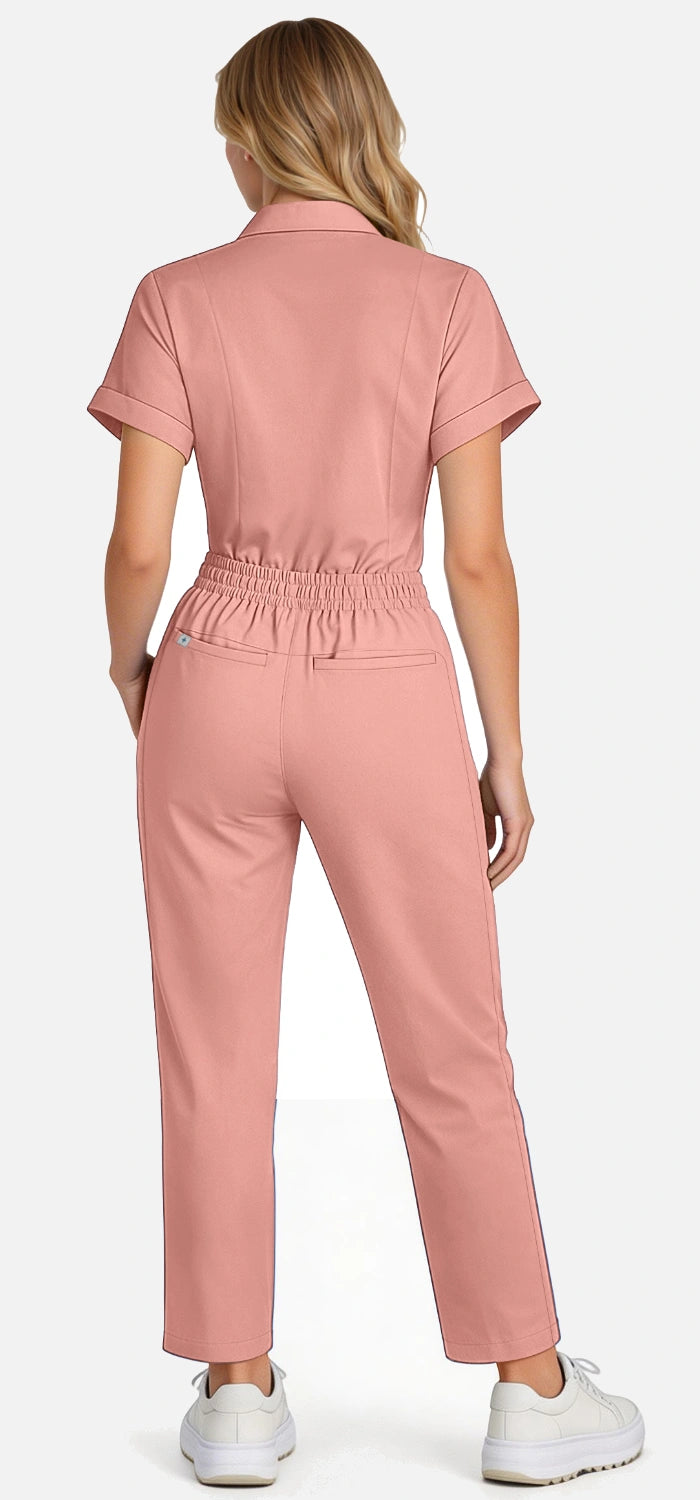 Pink – Eadflie Women's Split V-Neck Uniform Set – Tapered-Leg 9-Pocket Slim Fit – product image 14