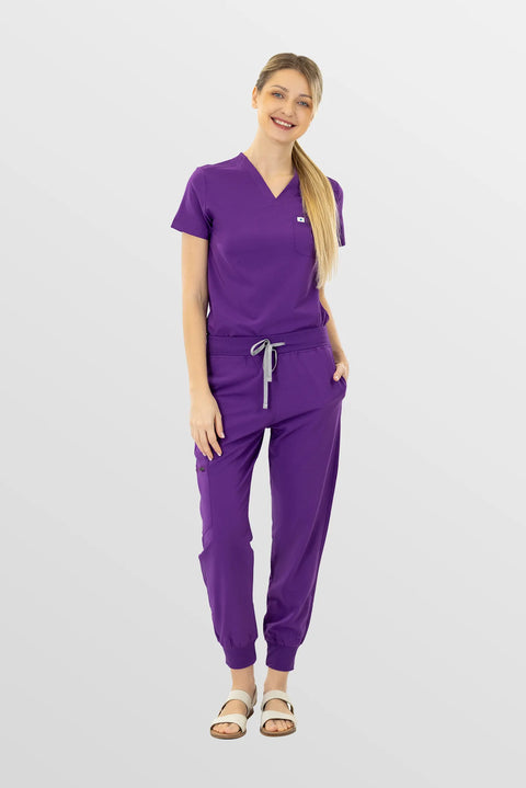 Eadflie Women's Classic V-Neck Jogger Workwear Set 01 - Purple