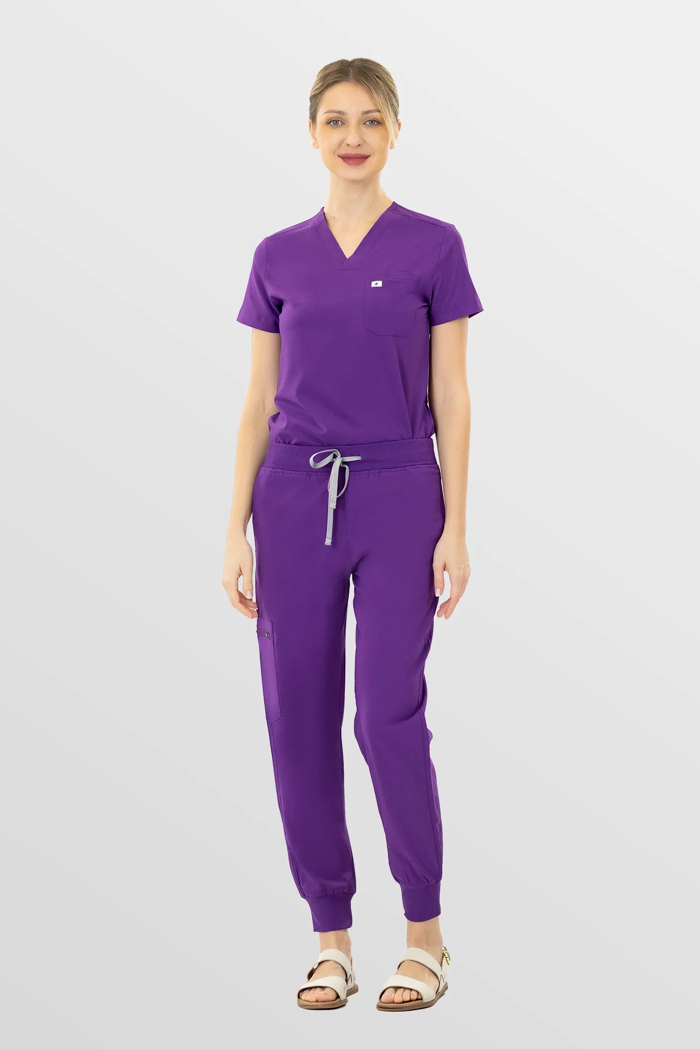Purple Eipnare Women's Soft Stretch V-Neck Scrub Top & Jogger Pants Set - Stretch Medical Scrubs for Women