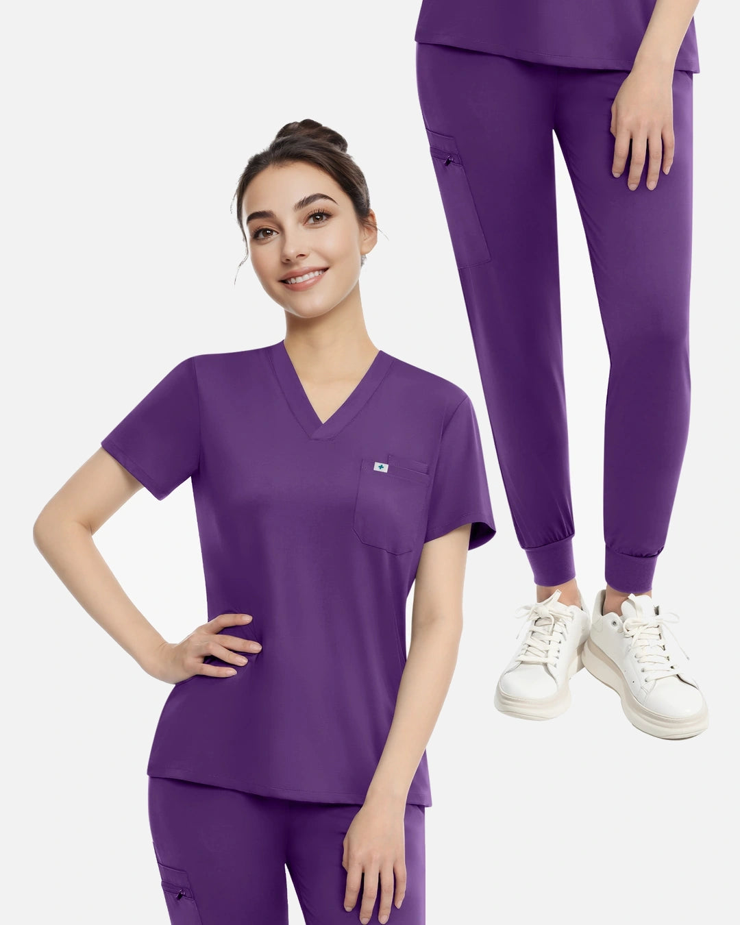 Purple – Eadflie Women's Knit V-Neck Jogger Uniform Set – product image 79