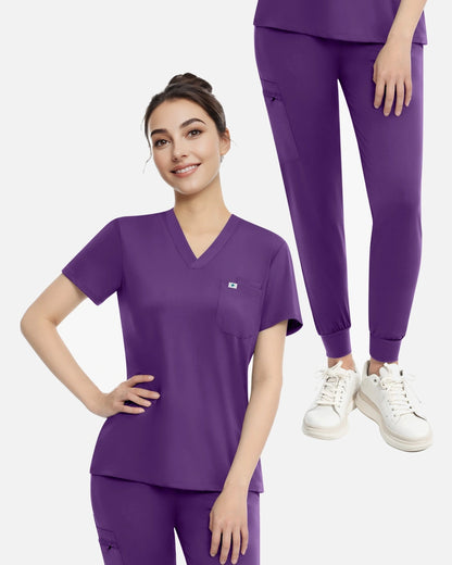 Purple – Eadflie Women's Knit V-Neck Jogger Uniform Set – product image 79