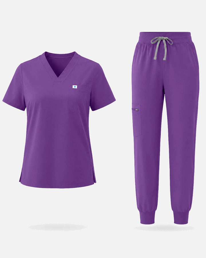 Eadflie Women's Classic V-Neck Jogger Uniform Set - Purple