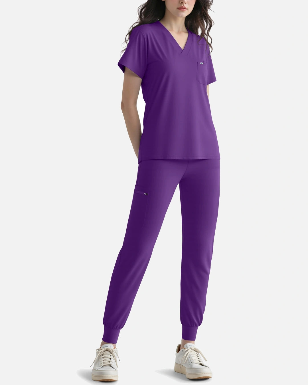 Purple – Eadflie Women's Knit V-Neck Jogger Uniform Set – product image 80