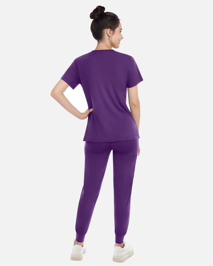 Purple – Eadflie Women's Knit V-Neck Jogger Uniform Set – product image 81