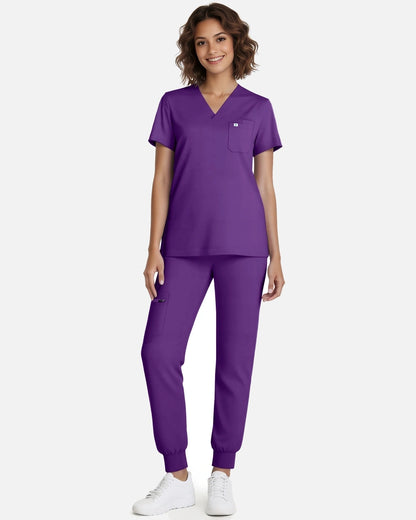 Purple – Eadflie Women's Classic V-Neck Jogger Uniform Set – product image 01