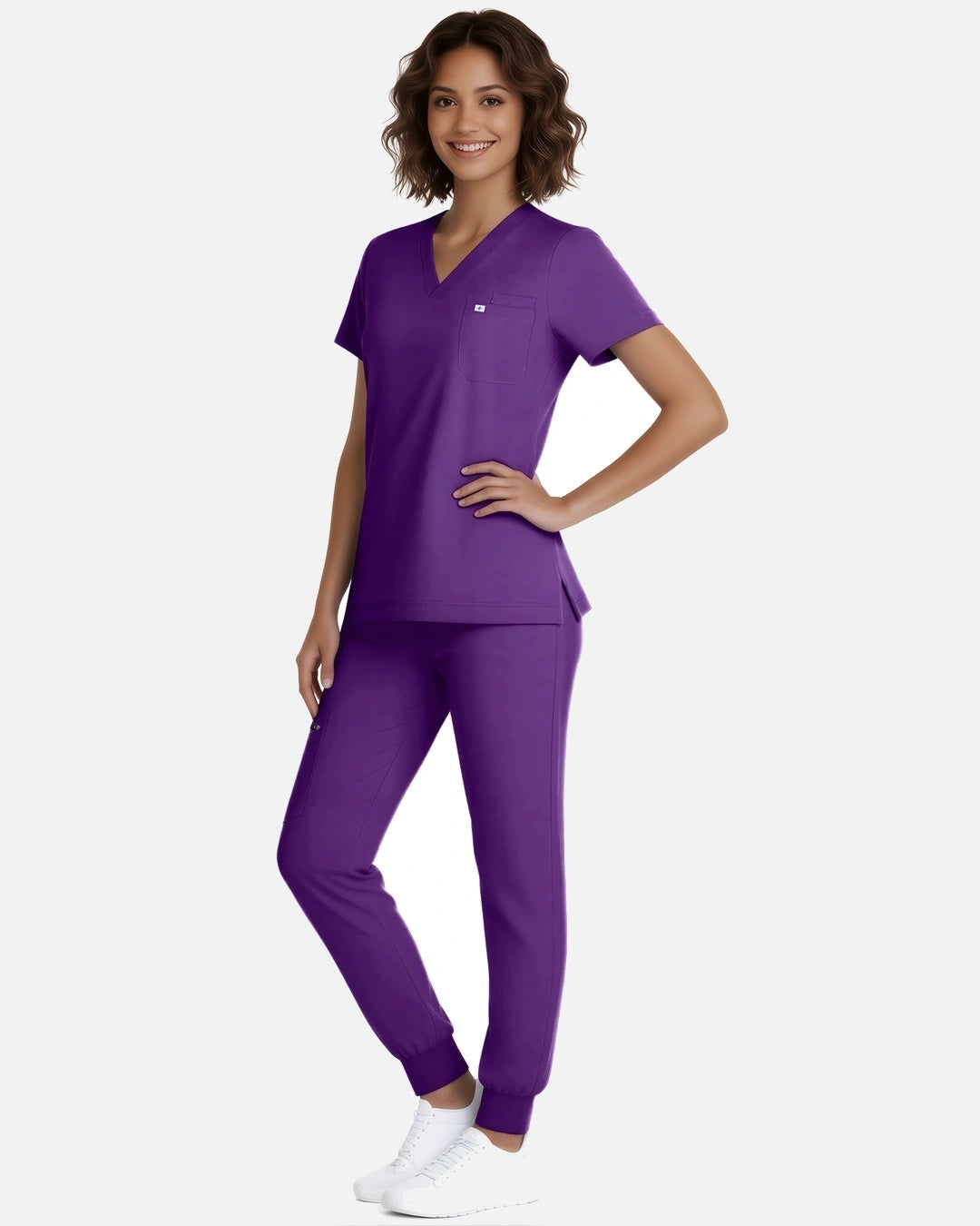 Purple – Eadflie Women's Classic V-Neck Jogger Uniform Set – product image 04