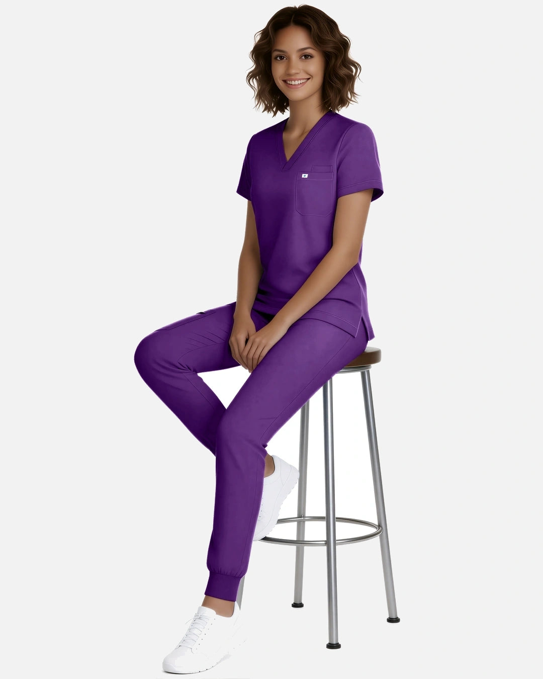 Purple – Eadflie Women's Classic V-Neck Jogger Uniform Set – product image 08