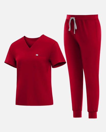 Red – Eadflie Women's Knit V-Neck Jogger Uniform Set – product image 22