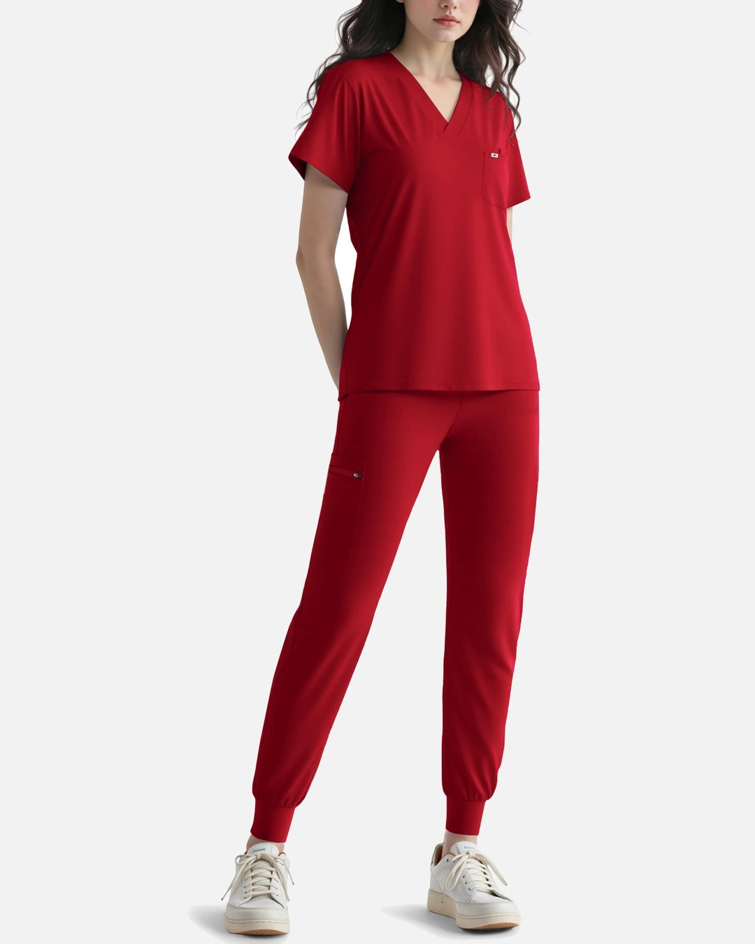 Red – Eadflie Women's Knit V-Neck Jogger Uniform Set – product image 24
