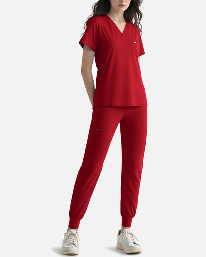Red – Eadflie Women's Knit V-Neck Jogger Uniform Set – product image 24