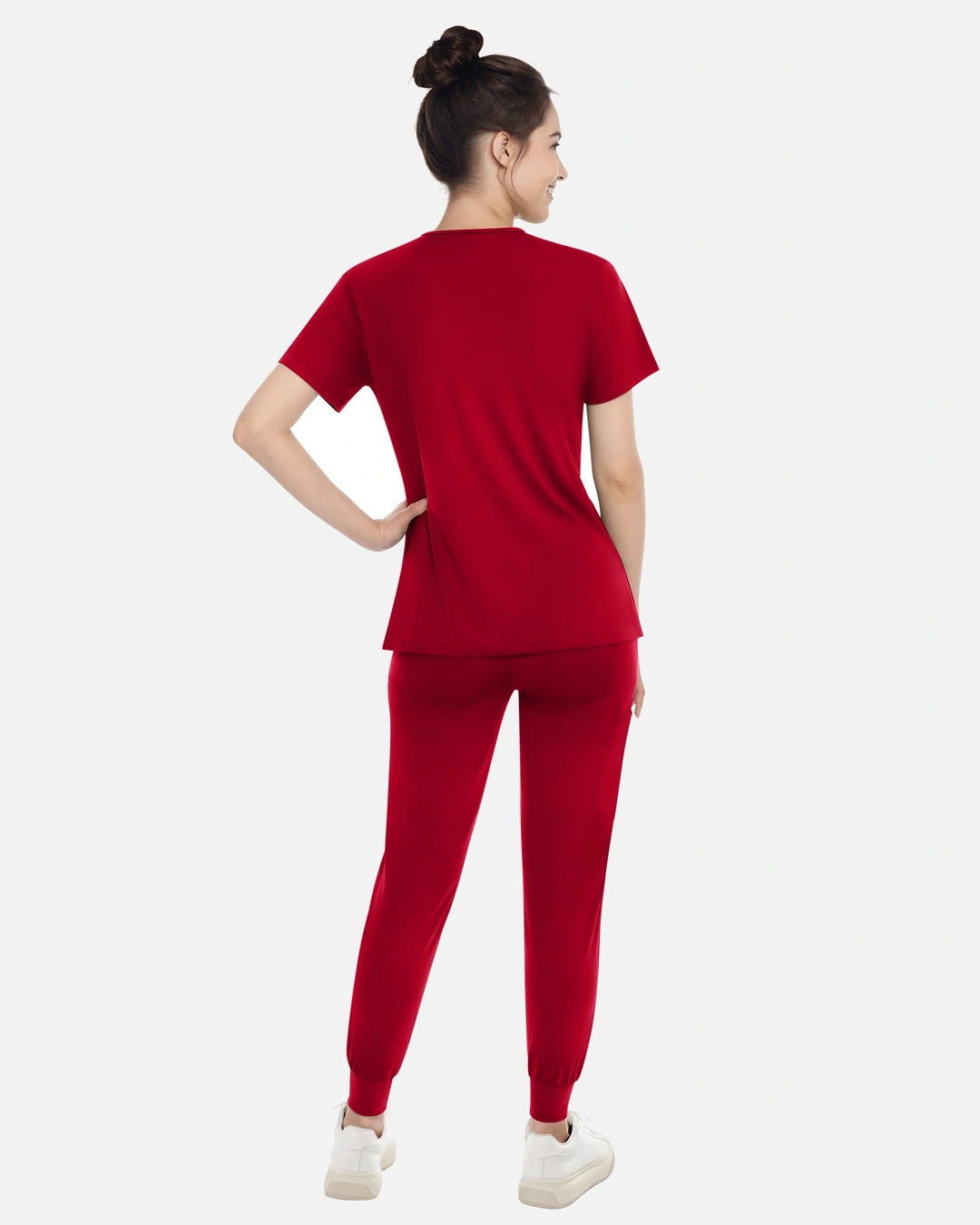 Red – Eadflie Women's Knit V-Neck Jogger Uniform Set – product image 25