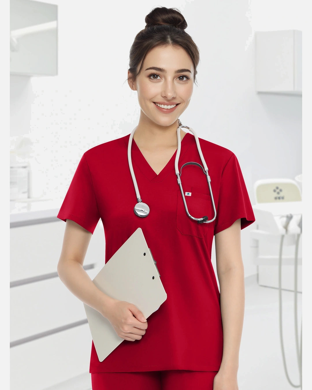 Red – Eadflie Women's Knit V-Neck Jogger Uniform Set – product image 26