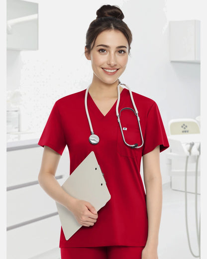 Red – Eadflie Women's Knit V-Neck Jogger Uniform Set – product image 26