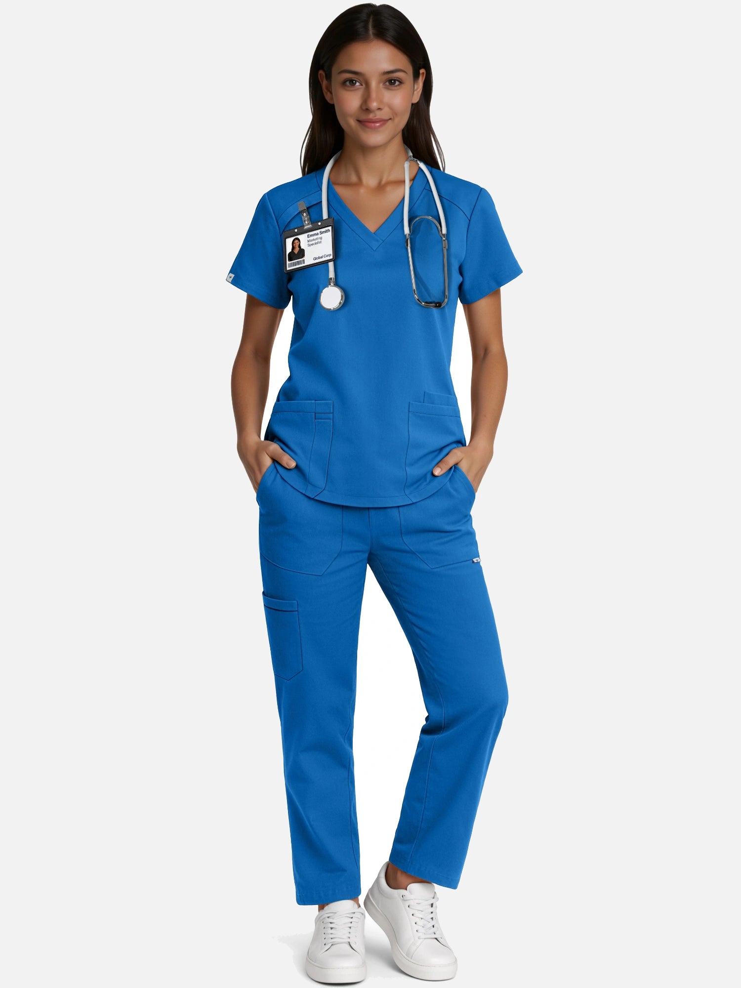 Royal Blue – Eadflie Women's Woven V-Neck Uniform Set – Straight-Leg Structured – product image 22