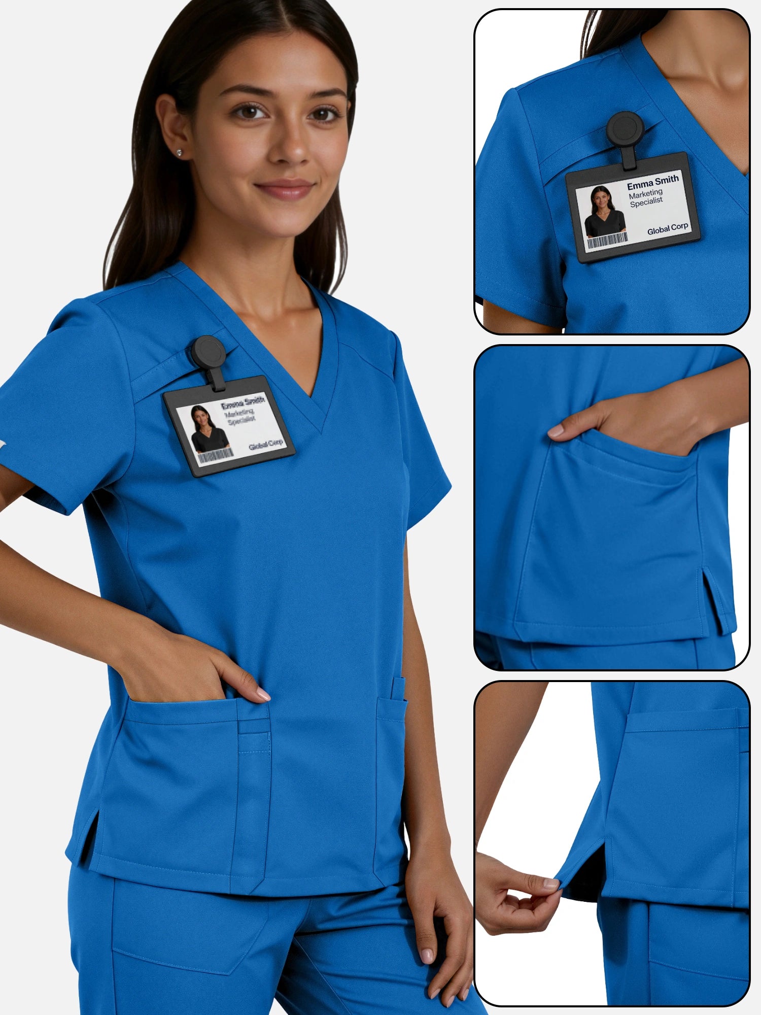 Royal Blue – Eadflie Women's Woven V-Neck Uniform Set – Straight-Leg Structured – product image 25