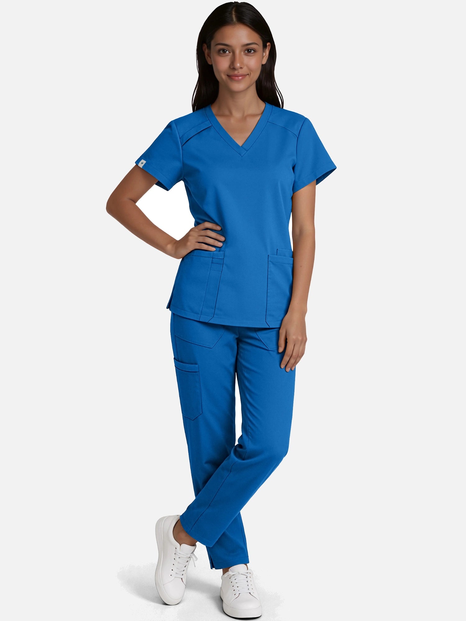 Royal Blue – Eadflie Women's Woven V-Neck Uniform Set – Straight-Leg Structured – product image 29